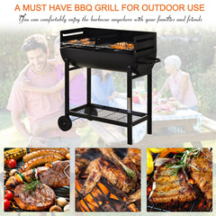 شواية فحم من Outsunny Steel 2-Grill مع عجلات باللون الأسود