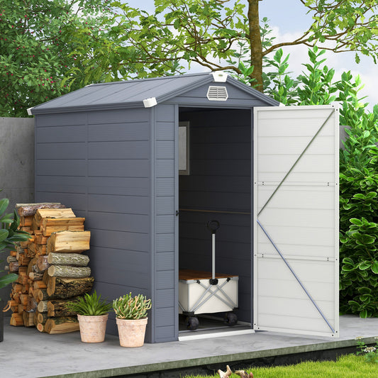 Outsunny 4.4ft x 6.2ft Aluminium Frame and Plastic Wall Shed, with Foundation - Grey