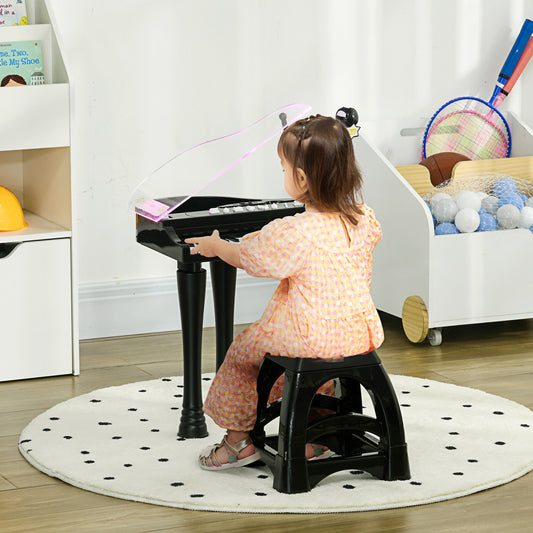 AIYAPLAY 32-Key Kids Piano Keyboard, with Stool, Lights, Microphone, Sounds, Removable Legs - Black