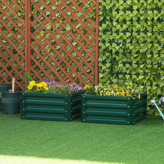 Outsunny Set of Two 60 x 60cm Steel Planter Boxes - Green