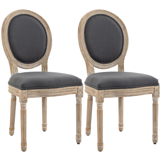 HOMCOM Set of Two French-Inspired Wooden Dining Chairs - Grey