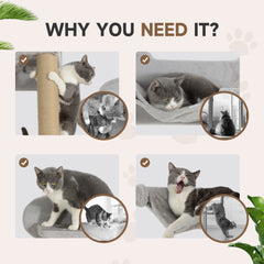 PawHut 4-Piece Cat Shelves w/ Scratching Post, Steps, Jumping Platform, Ladder, Toy Balls, for Indoor Cats, Light Grey