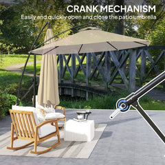 Outsunny 3(m) Garden Cantilever Parasol with Cover and Wind Protection Strap, Round Overhanging Umbrella with Crank Handle and Tilt, Banana Patio Umbrella for Outdoor Sun Shade, UPF50+, Khaki