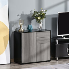 HOMCOM High Gloss Frame Sideboard, Push-Open Design with 2 Drawer for Living Room, Bedroom, 74H x 79W x 36Dcm, Light Grey and Black