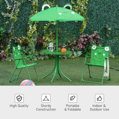 Outsunny Kids Outdoor Table and Chairs Garden Furniture Frog Pattern with Removable & Height Adjustable Sun Umbrella, Green