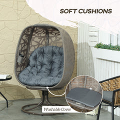 Outsunny Swivel Egg Chair with Cushions, Foldable Basket Seat and Metal Frame, Indoor Outdoor Lounge Chair for Balcony, Patio and Living Room, Grey