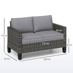 Outsunny Two-Seater Rattan Outdoor Sofa - Dark Grey