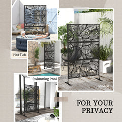 Outsunny Metal Decorative Privacy Screen Outdoor Divider, Black Leaf