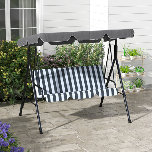 Outsunny Three-Seater Garden Swing Chair, with Adjustable Canopy - Grey Stripe