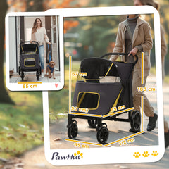 PawHut Foldable Pet Stroller, with Universal Wheels, Shock Absorber, for Medium and Large Dogs - Grey