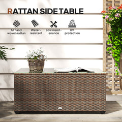 Outsunny 90 x 50cm Glass-Top Rattan Side Table - Brown