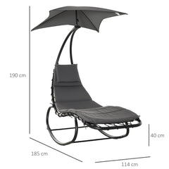 Outsunny Patio Rocking Chaise Lounge Rocking Bed with Canopy Cushion Headrest Pillow