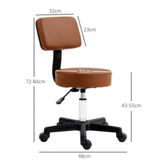 HOMCOM Beautician's Swivel Salon Chair w/ Padded Seat Back 5 Wheels Adjustable Height Salon Hairdressers Tattoo Spa Rolling Cushion Professional 48cm Brown