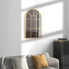 HOMCOM Modern Arched Wall Mirror, 91 x 60 cm Window Mirrors for Living Room, Bedroom, Gold Tone