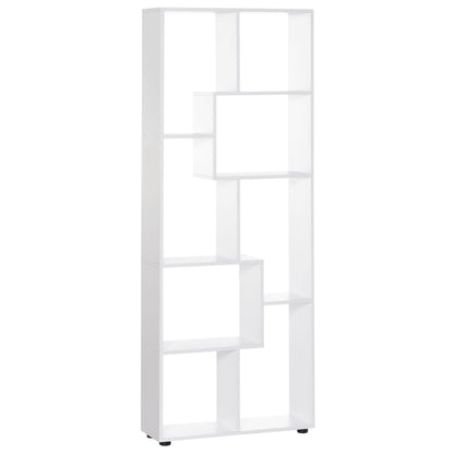 HOMCOM 8-Tier Freestanding Bookcase w/ Melamine Surface Anti-Tipping Foot Pads Home Display Storage Grid Stand Bedroom Living Room Furniture Modern Style - White