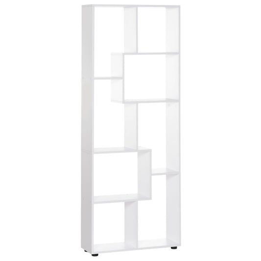 HOMCOM 8-Tier Freestanding Bookcase w/ Melamine Surface Anti-Tipping Foot Pads Home Display Storage Grid Stand Bedroom Living Room Furniture Modern Style - White