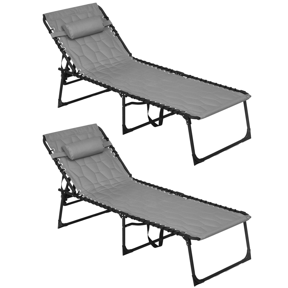 Outsunny Set of Two Sun Loungers, with Five-Position Reclining Backs - Grey