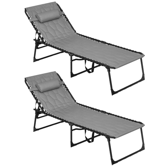 Outsunny Set of Two Sun Loungers, with Five-Position Reclining Backs - Grey