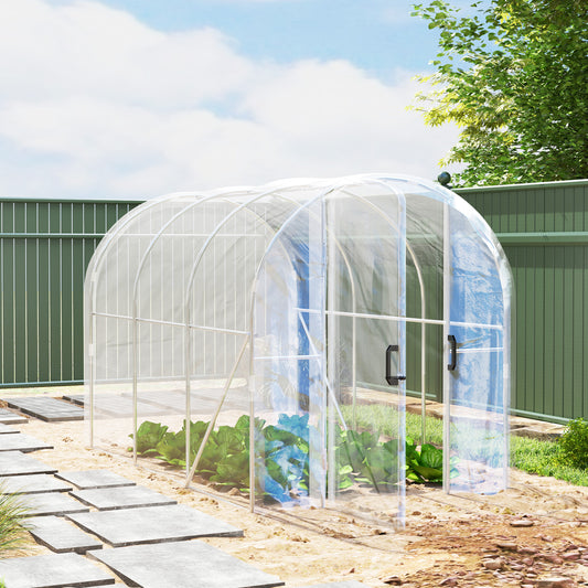 Outsunny Polytunnel Greenhouse Walk-in Grow House with PE Cover, Door and Galvanised Steel Frame, 3 x 2 x 2m, Clear