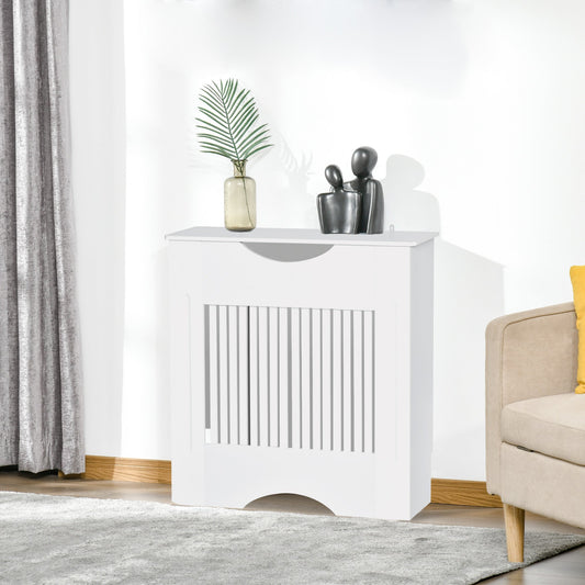 HOMCOM Painted MDF Radiator Cover Heater Cabinet Modern Slatted Home Furniture Living Room Bedroom Worktop White 82H x 78W x 19D