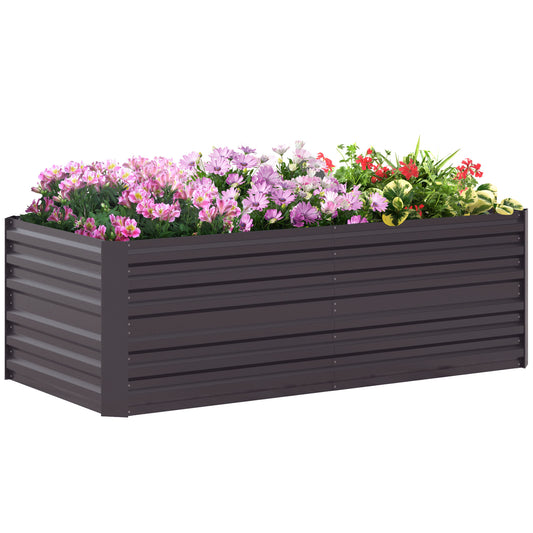 Outsunny Raised Beds for Garden, Galvanised Steel Outdoor Planters with Multi-reinforced Rods, 180 x 90 x 59 cm, Dark Grey