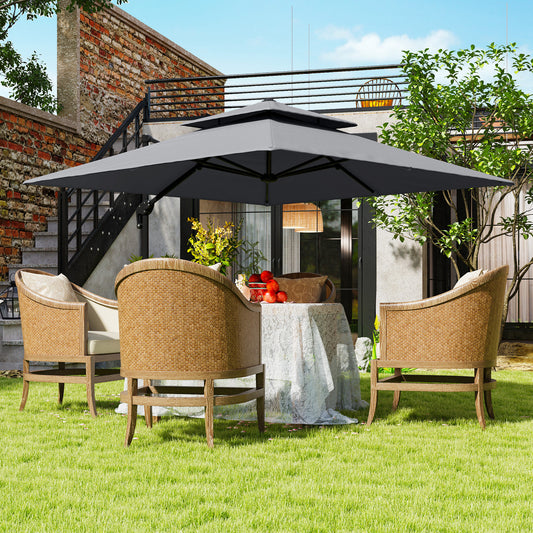 Outsunny 3 x 3(m) Cantilever Parasol with Aluminium Frame, Crank and Tilt, 360√Ç¬∞ Rotation, Double Top Garden Umbrella with Base and Cover, Light Grey