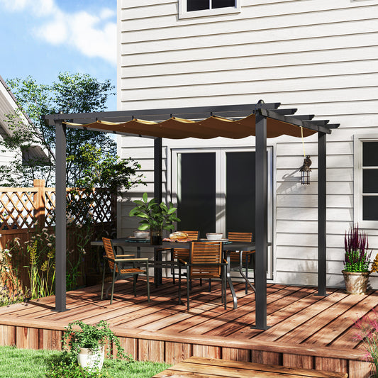 Outsunny 3 x 3m Aluminium Pergola, with Retractable Roof - Khaki