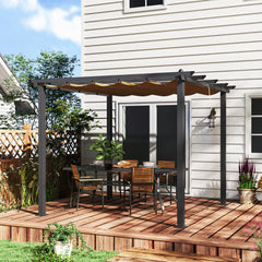 Outsunny 3 x 3m Aluminium Pergola, with Retractable Roof - Khaki