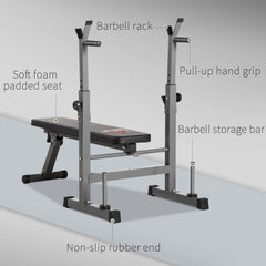 HOMCOM Adjustable Weight Bench, Foldable Bench, with Barbell Rack, Grey