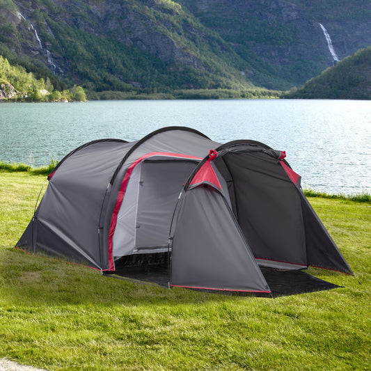 Outsunny 2-3 Person Tunnel Tent with Sewn-in Groundsheet, Air Vents, Rainfly, 2000mm Water Column, Camping Tent with 1 Bedroom, Inbuilt Porch, Living Area for Camping, Hiking, Grey