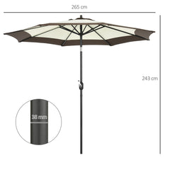 Outsunny 2.7m Garden Parasol Umbrella with 8 Metal Ribs, Tilt and Crank, Outdoor Sunshades for Garden, Patio, Beach, Yard, Coffee