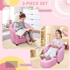 HOMCOM Kids Toddler Sofa Children's Armchair Footstool with Thick Padding, Anti-skid Foot Pads, 30 x 28 x 21cm, Pink