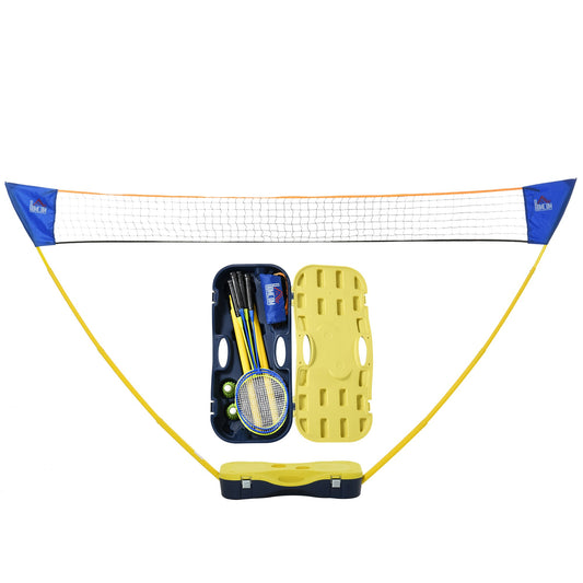 HOMCOM Portable Folding Badminton Net Set with 4 Badminton Rackets and 2 Nylon Shuttlecocks, for Adults Kids Indoor Outdoor Exercise Training