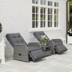 Outsunny 2 Seater Patio Rattan Wicker Chaise Lounge Sofa Set w/ Cushion for Patio Garden Porch, Grey