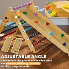 AIYAPLAY Toddler Climbing Frame for Kids, with Ramp, 3-in-1 Wooden Pikler Triangle Set for 18-48 Months, Multicolour