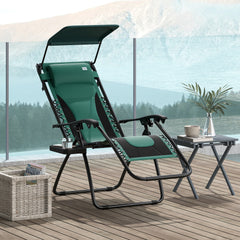 Outsunny Zero Gravity Lounger Chair, Folding Reclining Patio Chair with Shade Cover, Padded Seat, Cup Holder, Soft Cushion and Headrest for Poolside, Camping, Green