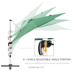 Outsunny 3 x 3(m) Cantilever Roma Parasol, Square Garden Umbrella with Cross Base, Crank Handle, Tilt, 360√Ç¬∞ Rotation and Aluminium Frame, Green