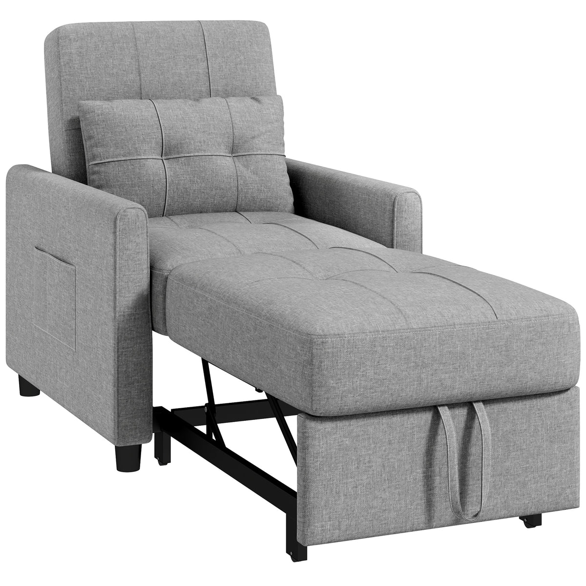 HOMCOM Linen-Look Single Chair Bed - Light Grey