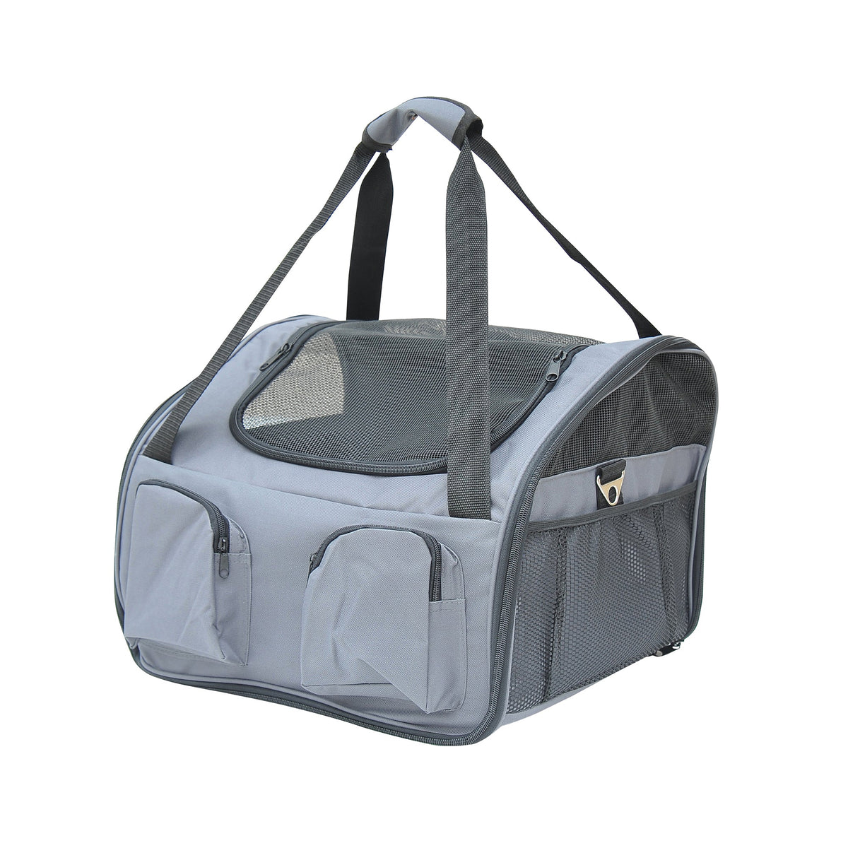 PawHut Pet Carrier Folding Bag Car Seat Cat Dog Puppy Kennel Portable Travel Cage Tote Case Mesh Holder House Grey