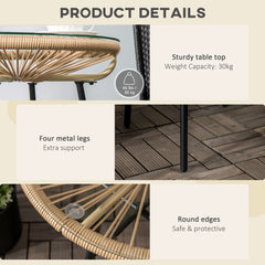 Outsunny Rattan Side Table, Round Outdoor Coffee Table, with Round PE Rattan and Tempered Glass Table Top for Patio, Garden, Balcony, Beige