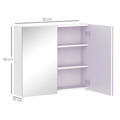 HOMCOM Mirror Cabinet, Wall Mount Bathroom Storage Cabinet with Adjustable Shelf, Double Door Cupboard, 70 x 15 x 60 cm, White