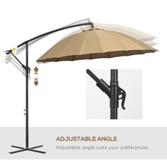 Outsunny 3(m) Cantilever Umbrella 18 Ribs & Vents Adjustable Angle for Patio Khaki