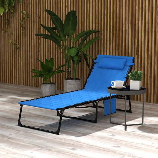 Outsunny Padded Sun Lounger, with Five-Position Reclining Back - Blue