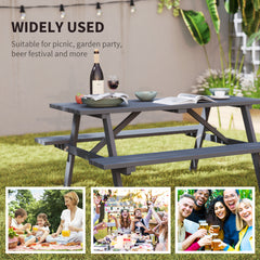 Outsunny 4 Seater Wooden Picnic Table Bench for Outdoor Garden or Patio with Parasol Cutout 150 cm Grey