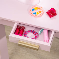 HOMCOM Kids Dressing Table Set, with Mirror and Drawer - Pink