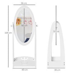 HOMCOM Free Standing Full Length Mirror, Child's Dressing Mirror with storage shelf, Children's White Bedroom Furniture 360√Ç¬∞ Rotation MDF, For 3- 8 Years Old, 40L x 30W x 104H cm