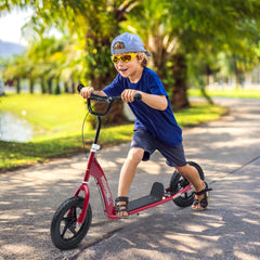 HOMCOM Kids Scooter Kick Scooter with 12" EVA Tyres, Rear Brake, Big Wheels Scooter for 5-12 Years Old, Red