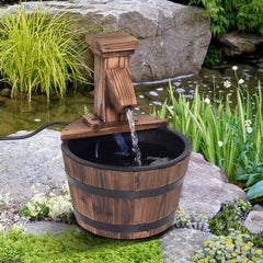 Outsunny Wood Barrel Patio Water Fountain Garden Decorative Ornament Water Feature with Electric Pump