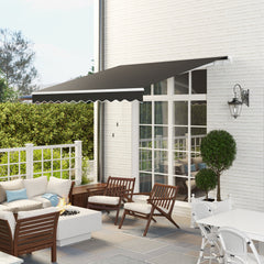 Outsunny 3 x 2.5m Garden Patio Manual Awning, Retractable Canopy Sun Shade Shelter with Fittings and Crank Handle, Black