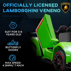 HOMCOM Lamborghini Veneno Licensed Electric Ride-On Car, with Remote, Music, Horn - Green